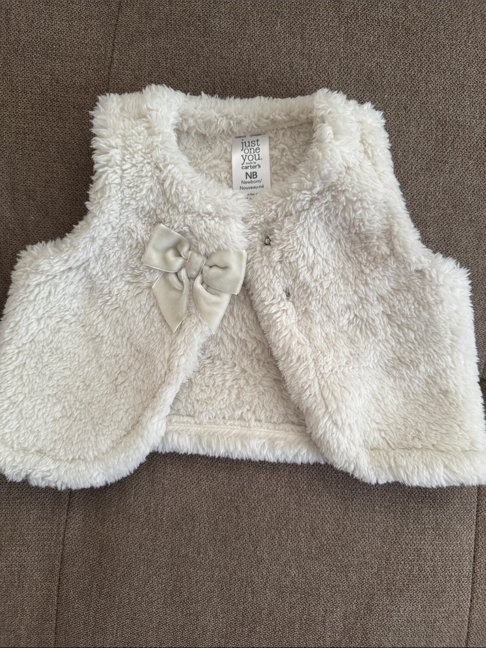 Carter's Cream Plush Vest with Satin Bow